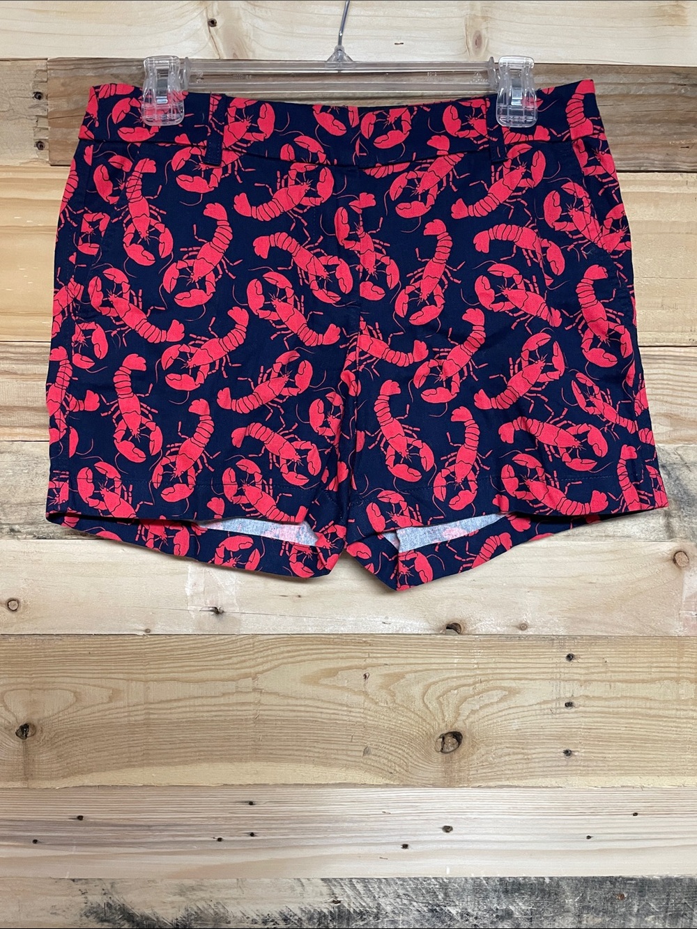 J. Crew size 4 Blue and Red Lobster Print Chino 5” Inseam Shorts with Pockets